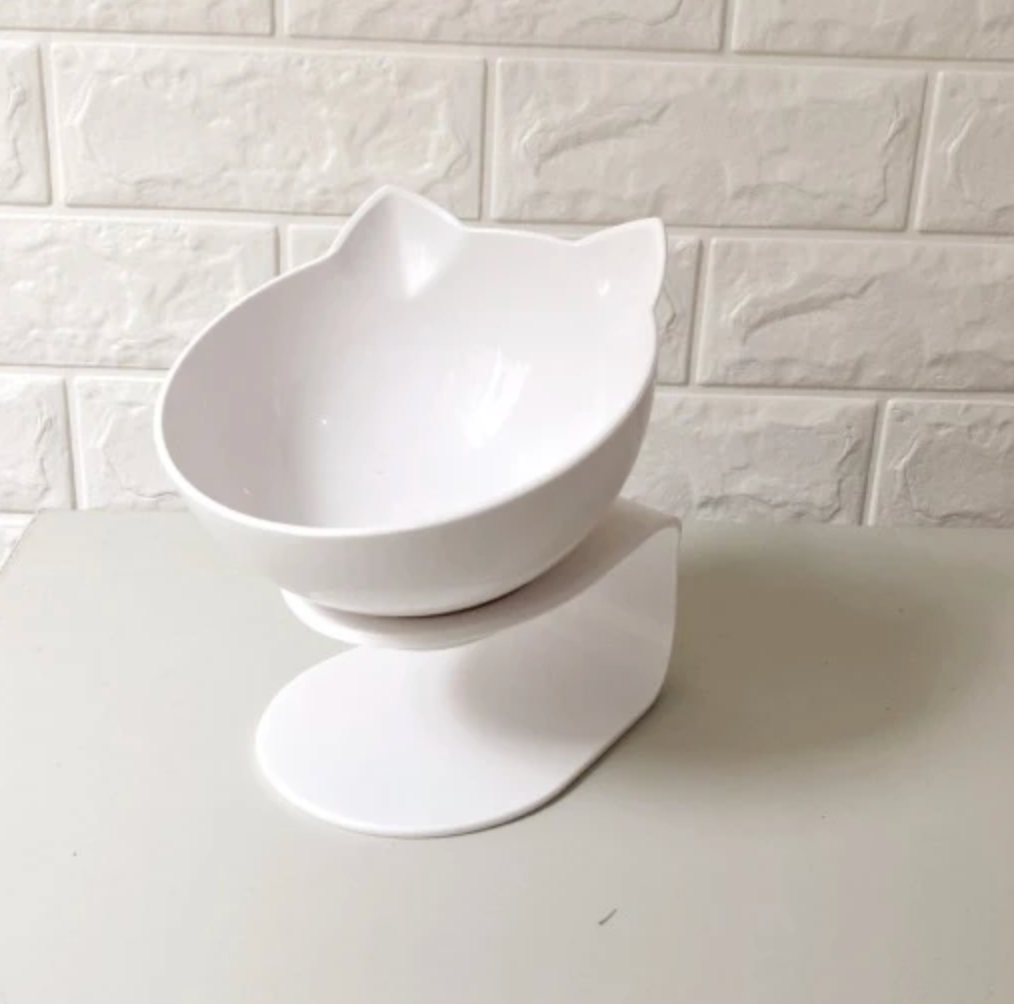 style: Single White 2 - Cat Double Bowl Cat Food Bowl Protects Cervical Vertebra