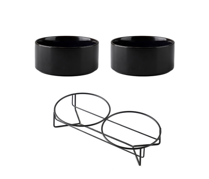 style: Double Iron frame, Size: 13cm - Protect The Cervical Spine Ceramic Pet Eating Bowl