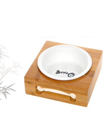 Style: 1 ceramics, Size: L - The pet dog bowl bowl bowl bowl three bowl of single double bamboo ceramic bowl hutchdog pet dog bowl stainless steel table