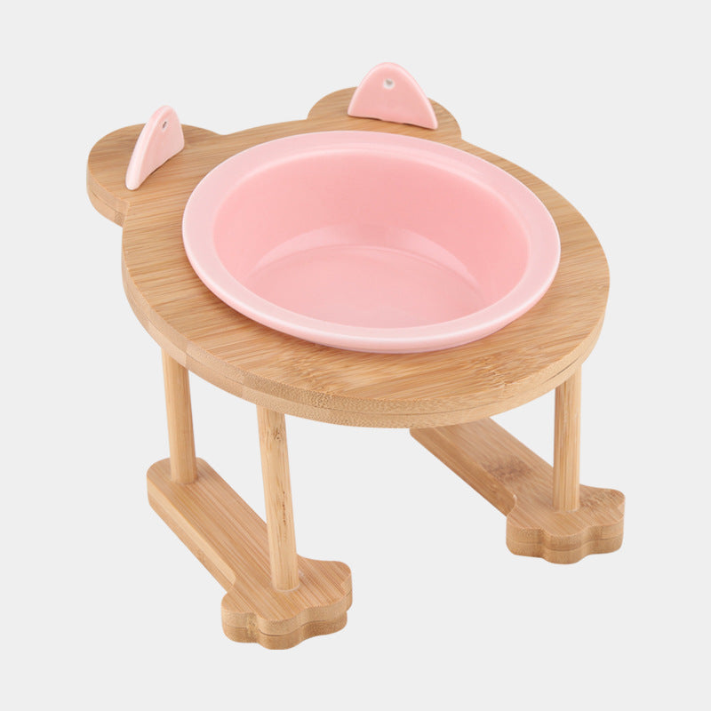 Ceramics Puppy Cat Dog Pet Single And Double Food Bowl For Eating And Drinking With Wooden Frame Pets Supplies Feeding Dish