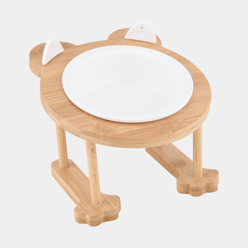 Ceramics Puppy Cat Dog Pet Single And Double Food Bowl For Eating And Drinking With Wooden Frame Pets Supplies Feeding Dish