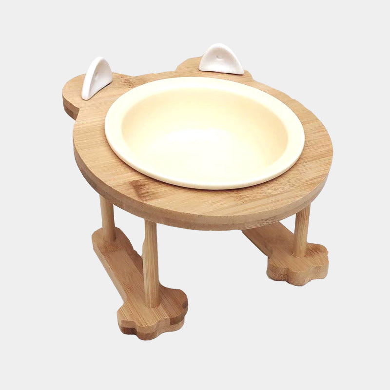 Ceramics Puppy Cat Dog Pet Single And Double Food Bowl For Eating And Drinking With Wooden Frame Pets Supplies Feeding Dish