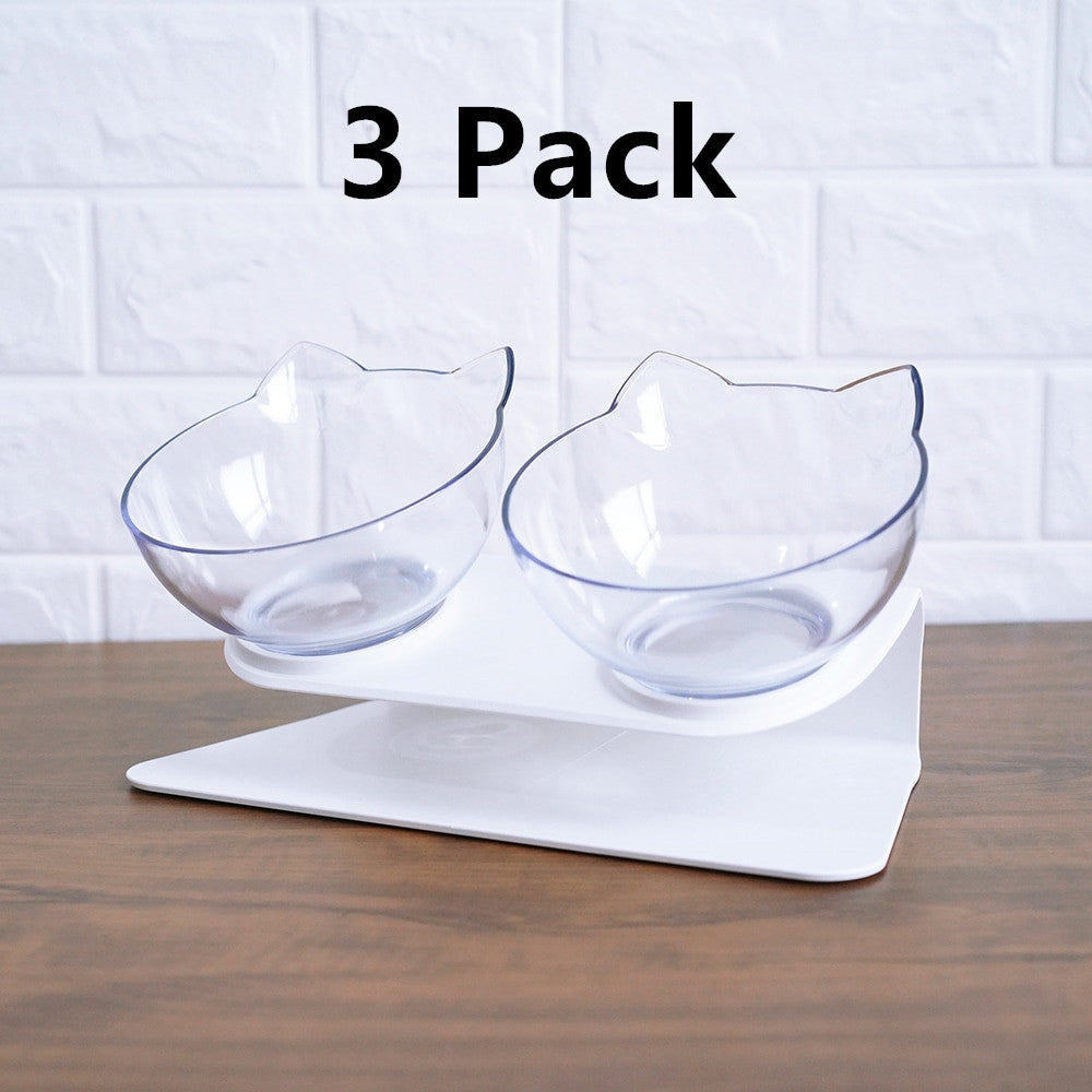 style: 3 Pack Double white - Cat Double Bowl Cat Food Bowl Protects Cervical Vertebra