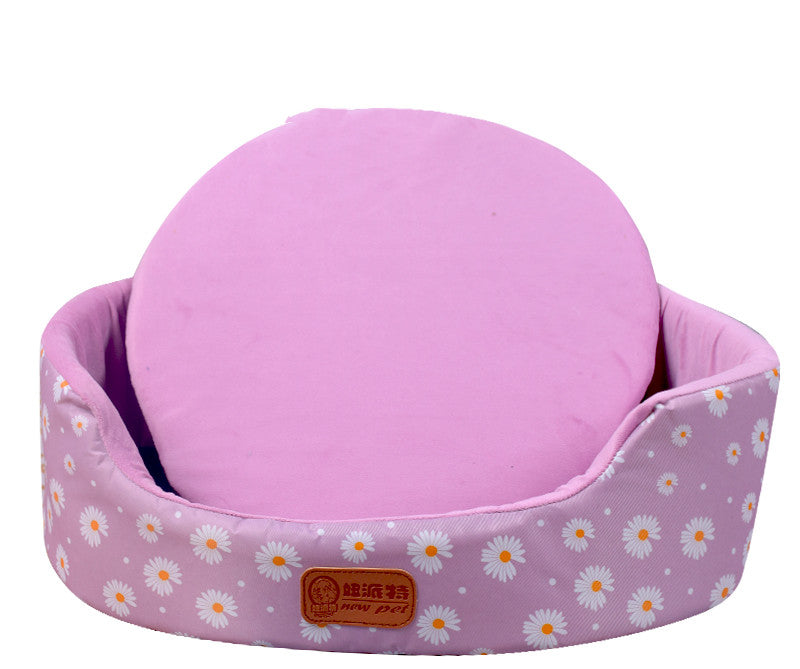 style: Purple daisy, Size: M - Four Seasons Universal Washable Teddy Kennel Small Dog And Cat Kennel Medium Dog Bed Pet Bed Dog Pad