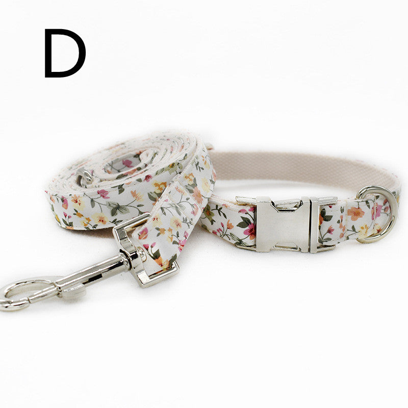 style: D style, Size: L - White Flower Flower Pet Collar Leash Metal Buckle Dog Collar Cat Collar