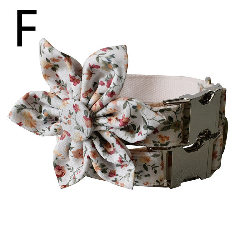 style: F style, Size: L - White Flower Flower Pet Collar Leash Metal Buckle Dog Collar Cat Collar