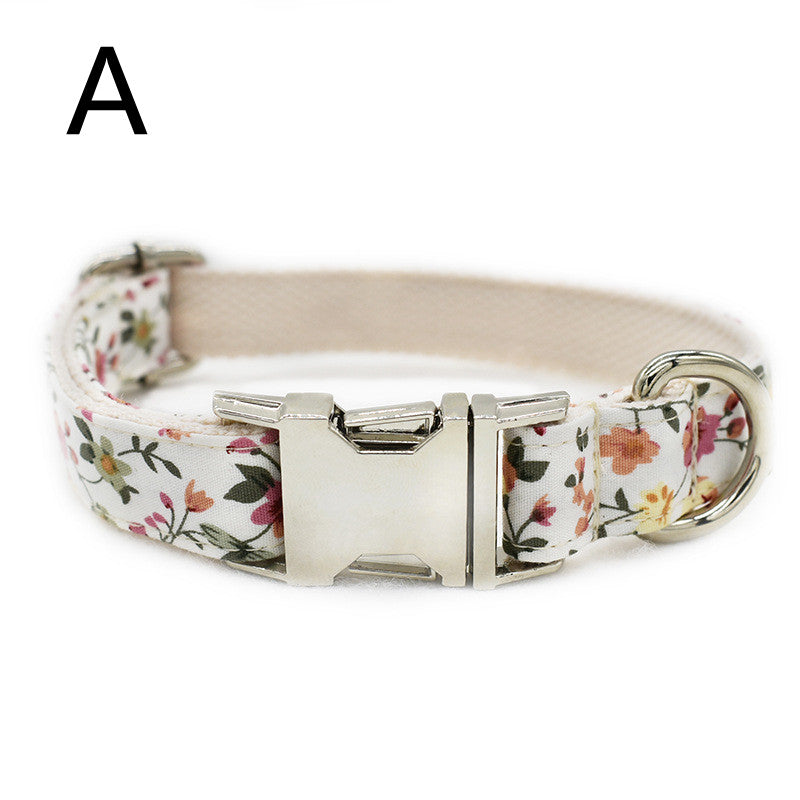 style: A style, Size: M - White Flower Flower Pet Collar Leash Metal Buckle Dog Collar Cat Collar