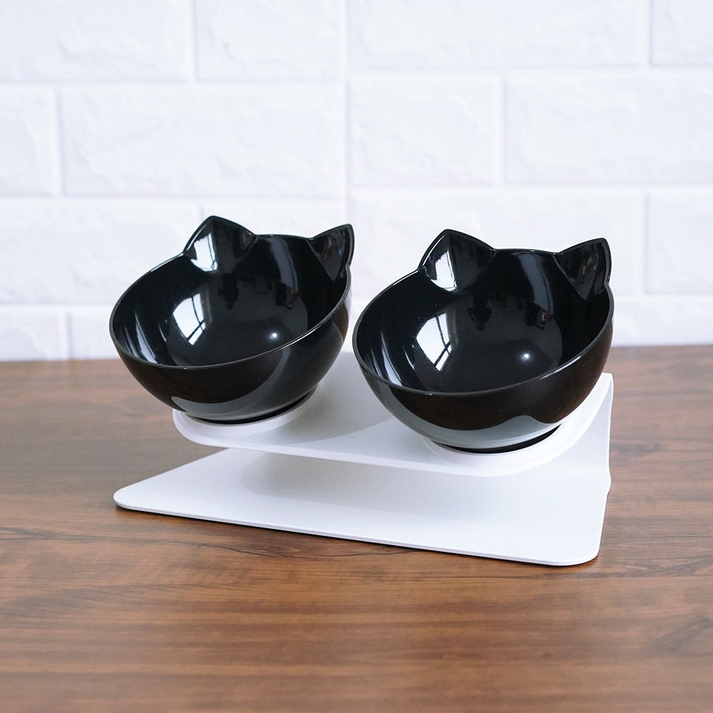 style: Double black - Cat Double Bowl Cat Food Bowl Protects Cervical Vertebra