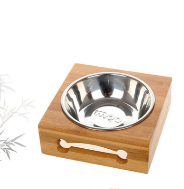 Style: 1 Stainless Steel, Size: S - The pet dog bowl bowl bowl bowl three bowl of single double bamboo ceramic bowl hutchdog pet dog bowl stainless steel table