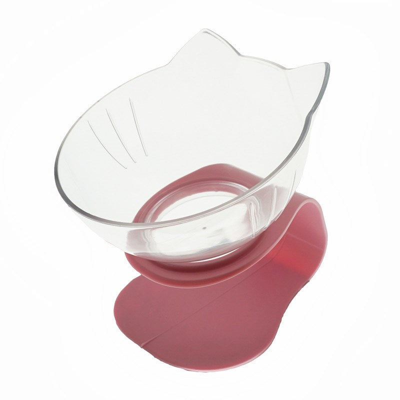 style: Single clear pink - Cat Double Bowl Cat Food Bowl Protects Cervical Vertebra