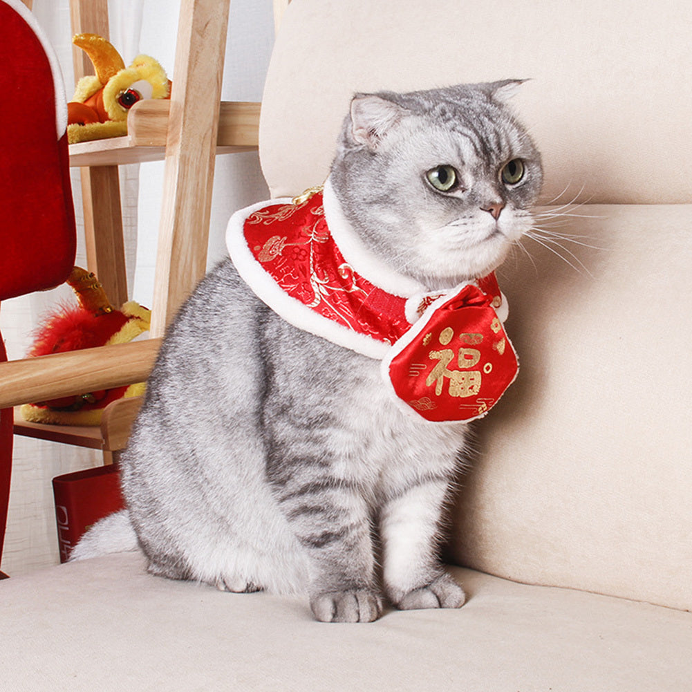 Pet Cat Cloak Apparel Tang Suit Adjustable Size Wear-resistant Chinese New Year Style Pet Blessing Bag Bib C