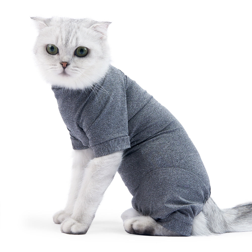 Pet Cat Shedding Suit Full Coverage Pet Recovery Bodysuit After Surgery Alternative Anxiety Calming Shirt gray XS