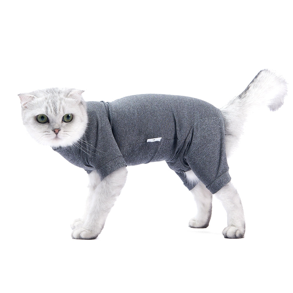 Pet Cat Shedding Suit Full Coverage Pet Recovery Bodysuit After Surgery Alternative Anxiety Calming Shirt gray XS