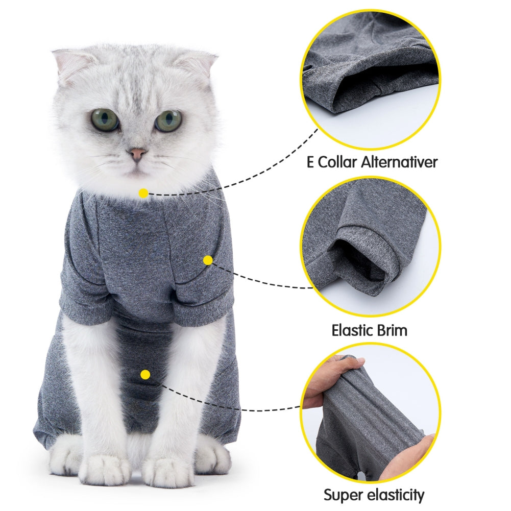 Pet Cat Shedding Suit Full Coverage Pet Recovery Bodysuit After Surgery Alternative Anxiety Calming Shirt gray S