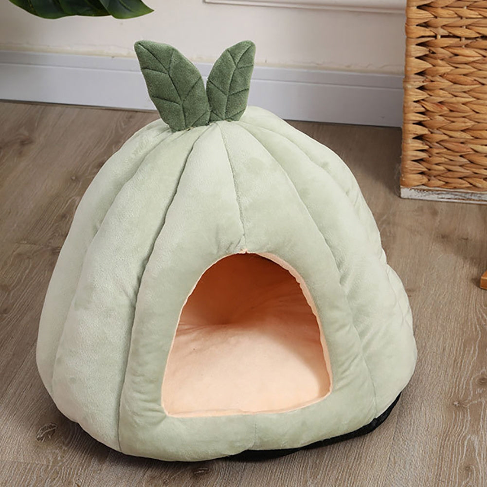 Pet Warm Sleeping Nest Melon Shape Soft Plush Cozy Cave Hideout House Pet Supplies For Indoor Cats Medium size (within 6kg) Orange