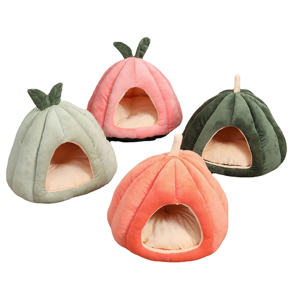 Pet Warm Sleeping Nest Melon Shape Soft Plush Cozy Cave Hideout House Pet Supplies For Indoor Cats Medium size (within 6kg) Orange