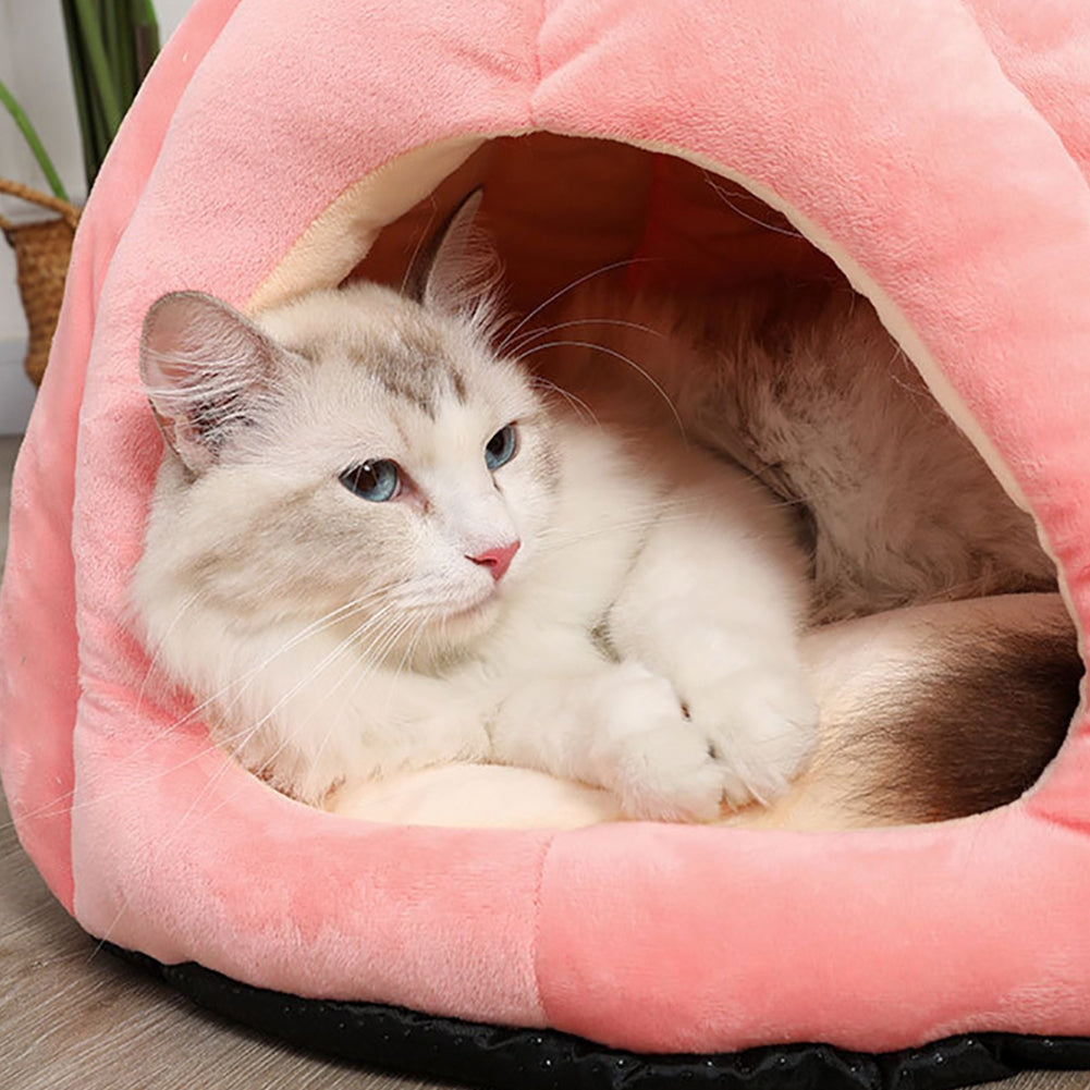 Pet Warm Sleeping Nest Melon Shape Soft Plush Cozy Cave Hideout House Pet Supplies For Indoor Cats Medium size (within 6kg) Orange