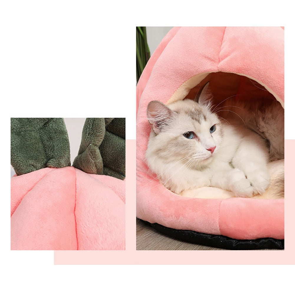 Pet Warm Sleeping Nest Melon Shape Soft Plush Cozy Cave Hideout House Pet Supplies For Indoor Cats Medium size (within 6kg) Orange