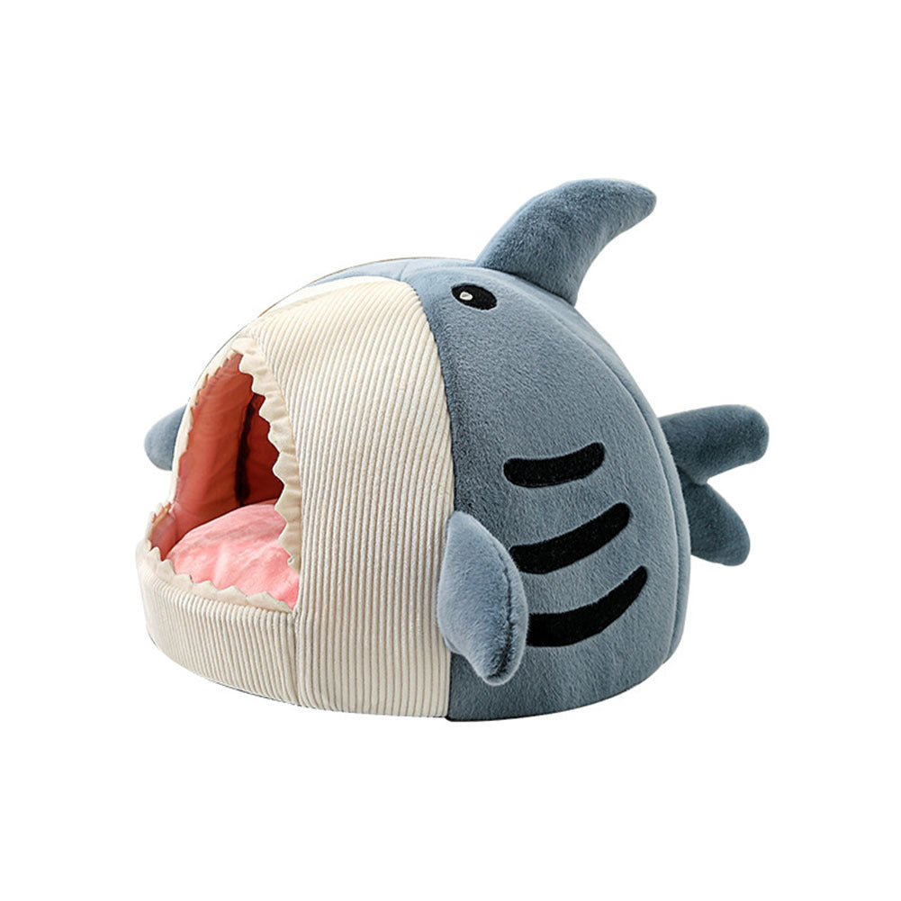 Cute Shark Pet Sleeping Bed Hideout House Warm Soft Comfortable Semi-closed Cat Dog Nest Grey Small