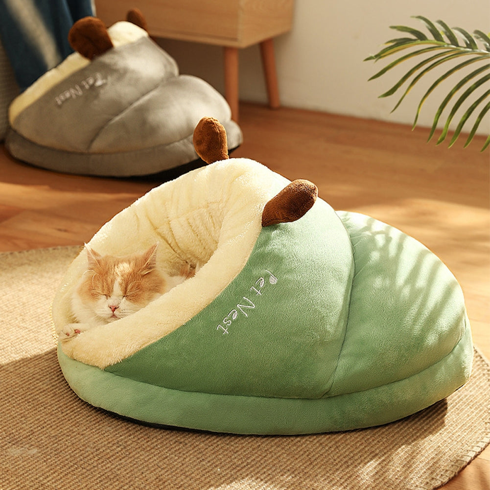 Winter Warm Plush Cozy Nest Slippers Shape Thickened Sleeping Cushion Mat For Small Medium Cats Dogs Avocado Green S [40 x 30 x 25cm]