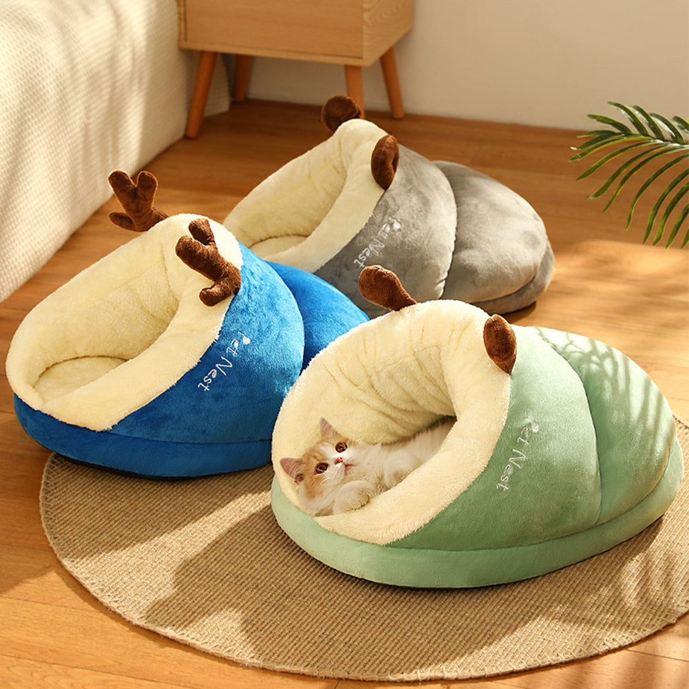 Winter Warm Plush Cozy Nest Slippers Shape Thickened Sleeping Cushion Mat For Small Medium Cats Dogs Avocado Green S [40 x 30 x 25cm]