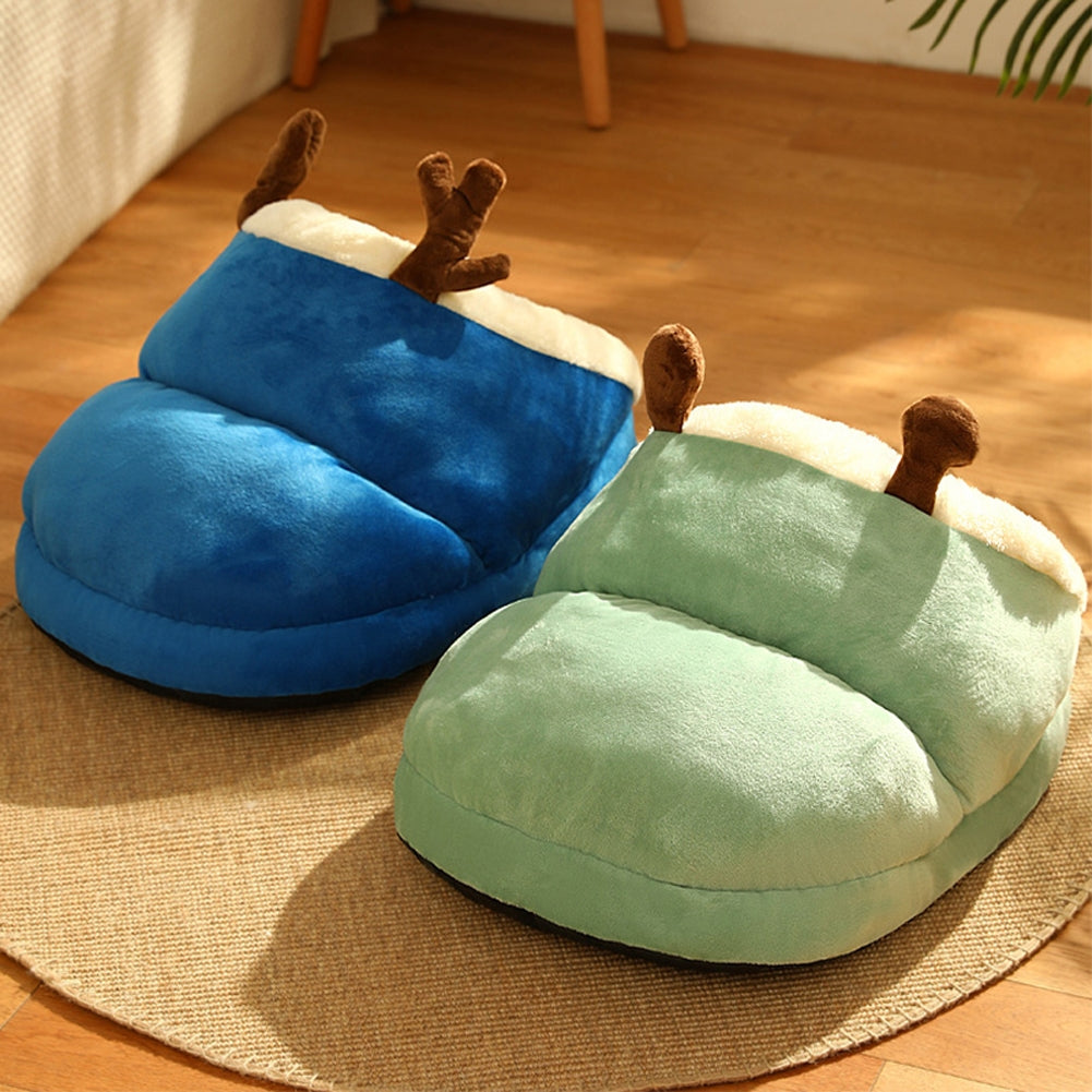 Winter Warm Plush Cozy Nest Slippers Shape Thickened Sleeping Cushion Mat For Small Medium Cats Dogs Avocado Green S [40 x 30 x 25cm]