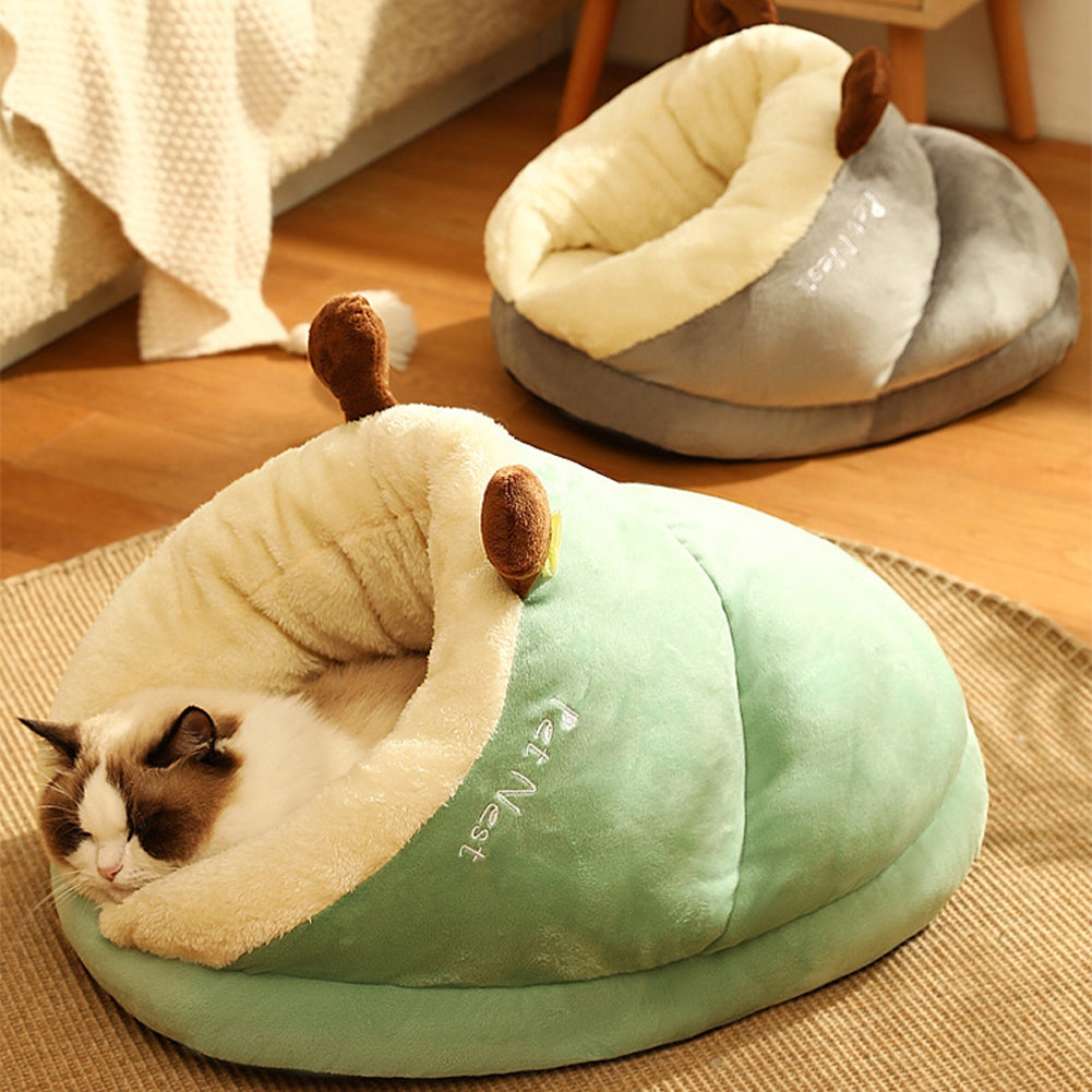 Winter Warm Plush Cozy Nest Slippers Shape Thickened Sleeping Cushion Mat For Small Medium Cats Dogs Avocado Green S [40 x 30 x 25cm]