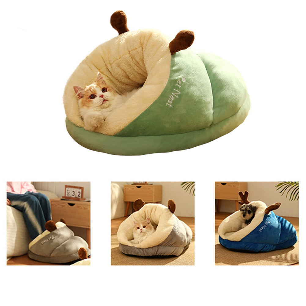 Winter Warm Plush Cozy Nest Slippers Shape Thickened Sleeping Cushion Mat For Small Medium Cats Dogs Avocado Green S [40 x 30 x 25cm]