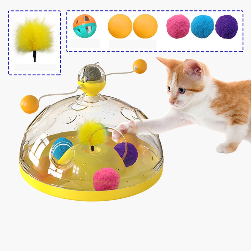 Pet Cat Rotating Windmill Toys With Ball Scratch-resistant Interactive Turntable Pet Educational Toys pink