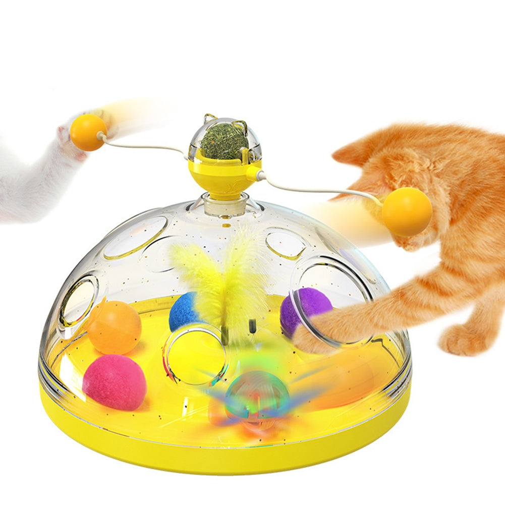 Pet Cat Rotating Windmill Toys With Ball Scratch-resistant Interactive Turntable Pet Educational Toys pink