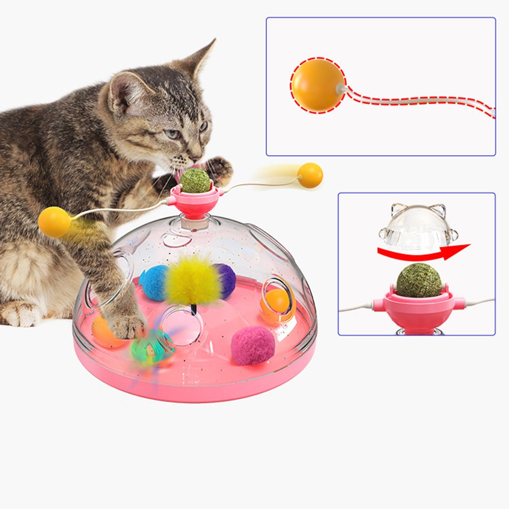 Pet Cat Rotating Windmill Toys With Ball Scratch-resistant Interactive Turntable Pet Educational Toys pink