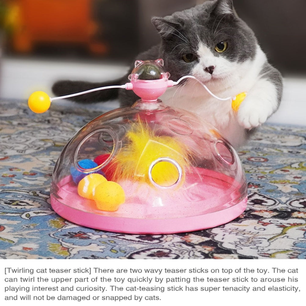 Pet Cat Rotating Windmill Toys With Ball Scratch-resistant Interactive Turntable Pet Educational Toys pink