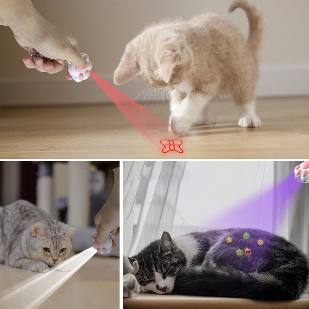 4-in-1 Pet Cats Infrared Teaser Toys Multifunctional Rechargeable Various Patterns Iq Training Toy white on black background