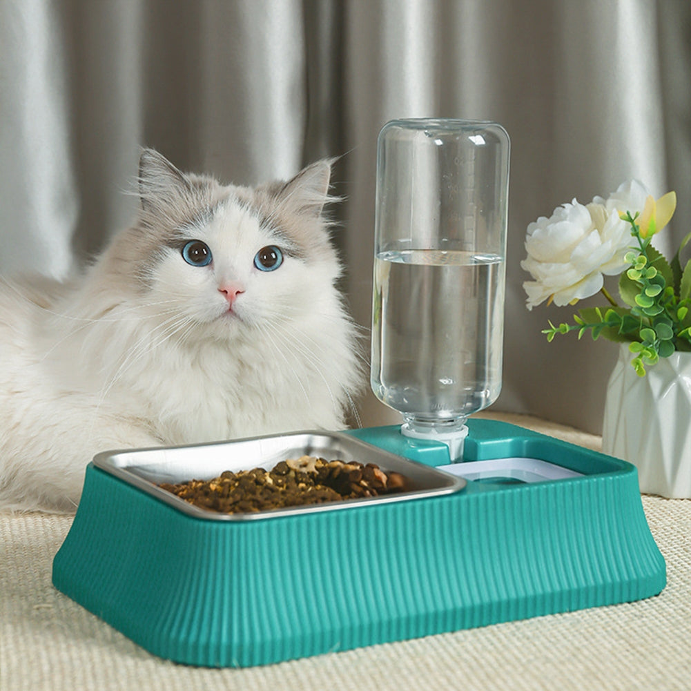 Cat Dog Feeding Bowl Non-wet Mouth Stainless Steel Automatic Drinking Bowl Food Dispenser Pet Supplies  (Green)