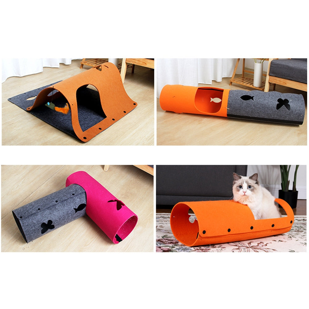 Pet Cat Diy Felt Tunnel With Mint Toy Pendant Multifunctional Kitten Nest Interactive Toy Cat Accessories rose Red 44 x 60cm