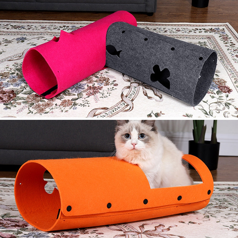 Pet Cat Diy Felt Tunnel With Mint Toy Pendant Multifunctional Kitten Nest Interactive Toy Cat Accessories rose Red 44 x 60cm