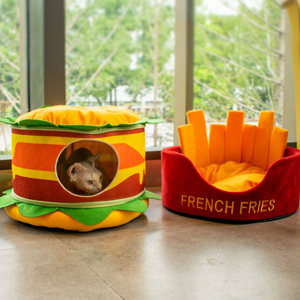 Pets Cat Warm Cave Cushion Hamburg French Fries Shaped Sleeping Bed Sleeping Bed Pet Supplies Accessories fries