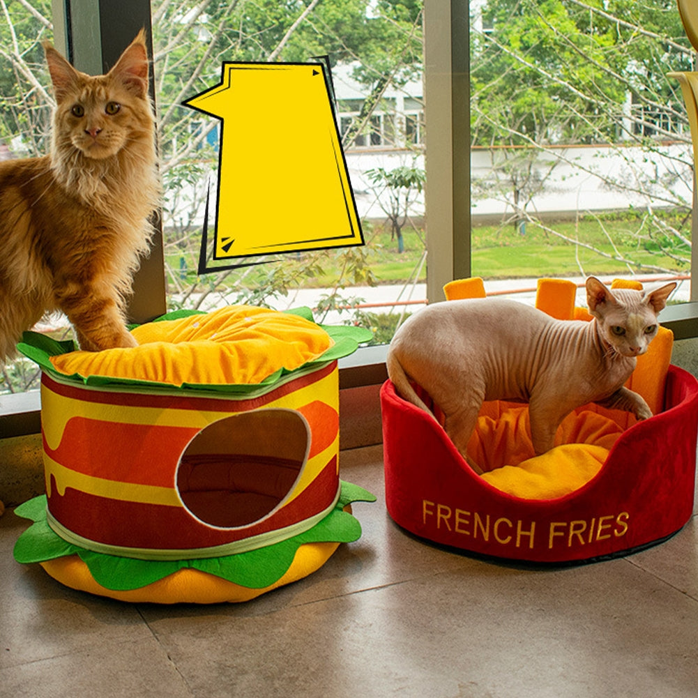 Pets Cat Warm Cave Cushion Hamburg French Fries Shaped Sleeping Bed Sleeping Bed Pet Supplies Accessories Hamburger