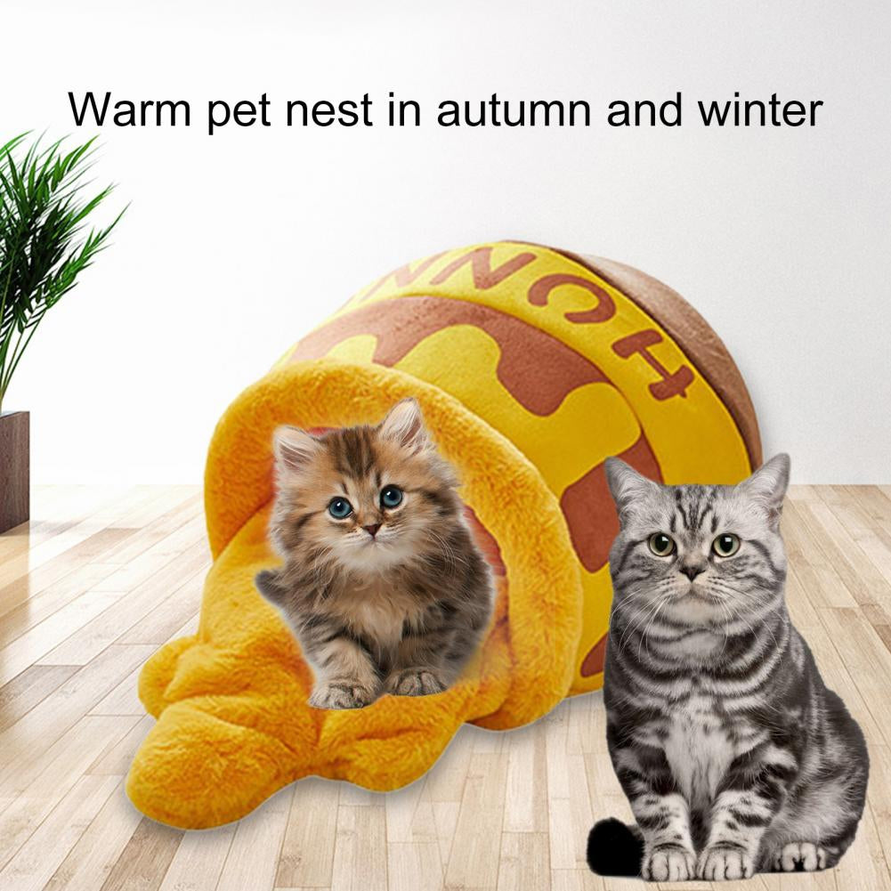 Pet Nest Cute Honey Pot Shape Warm Soft Comfortable Removable Washable Sleeping Bed For Cats Dogs 32 x 39cm yellow