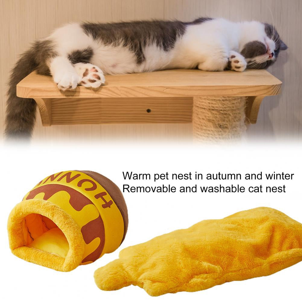 Pet Nest Cute Honey Pot Shape Warm Soft Comfortable Removable Washable Sleeping Bed For Cats Dogs 32 x 39cm yellow