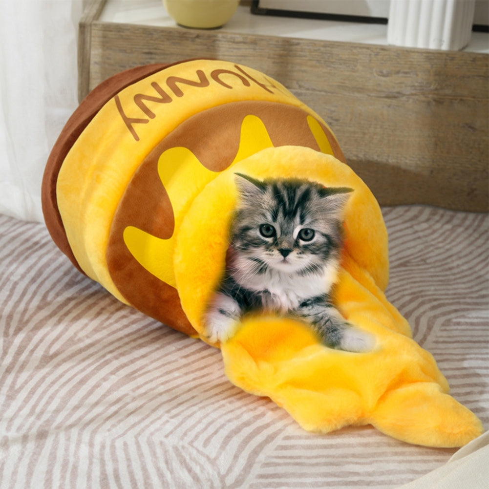 Pet Nest Cute Honey Pot Shape Warm Soft Comfortable Removable Washable Sleeping Bed For Cats Dogs 32 x 39cm yellow