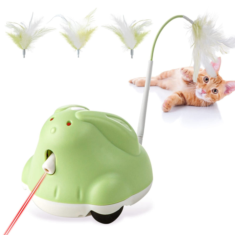 Cat Electric Teaser Stick With Feather Usb Rechargeable Infrared Automatic Toys For Indoor Cats green white 7.5 x 8.5 x 10cm