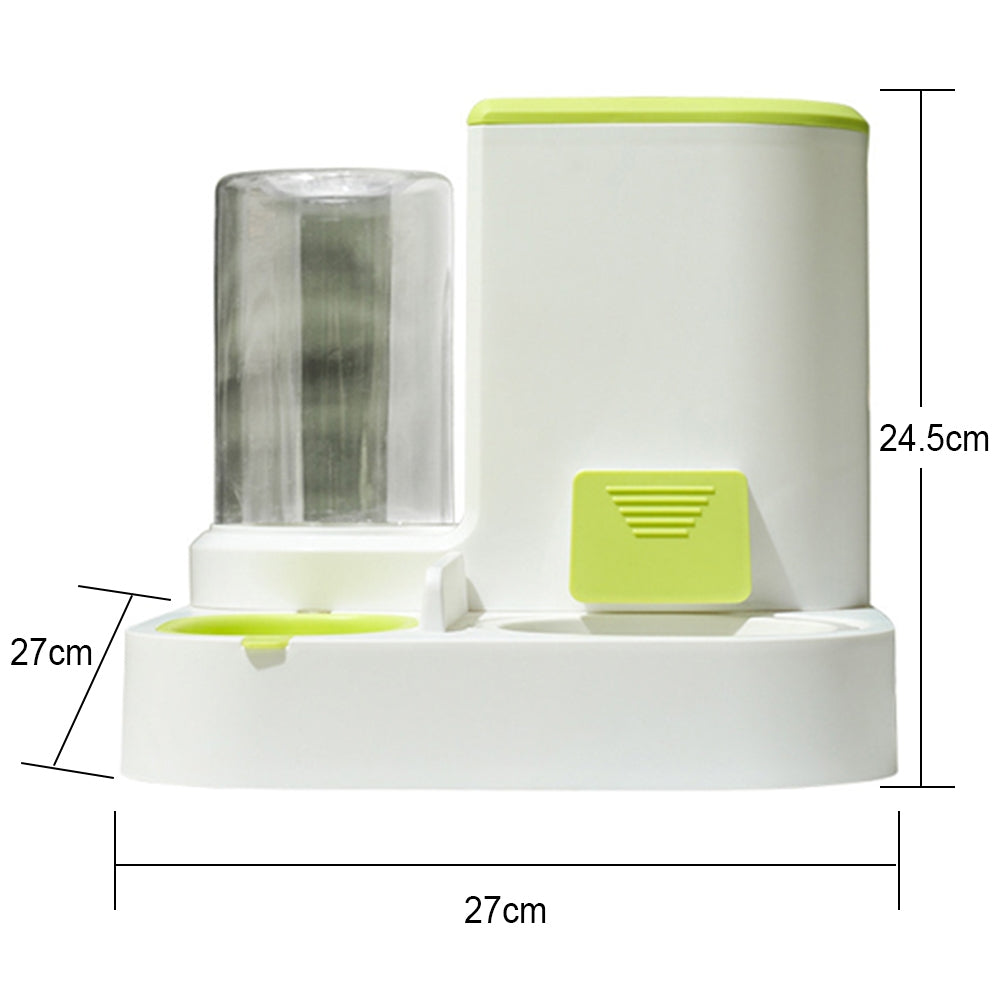 2-in-1 Pet Automatic Feeder Dog Cat Drinking Fountain Water Dispenser Food Bowl Pet Supplies Green