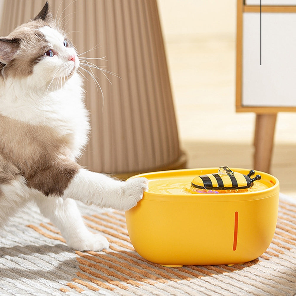 2l Cat Automatic Water Fountain Cute Honeybee Automatic Circulation Water Dispenser Auto Feeder Pet Supplies yellow 1pc