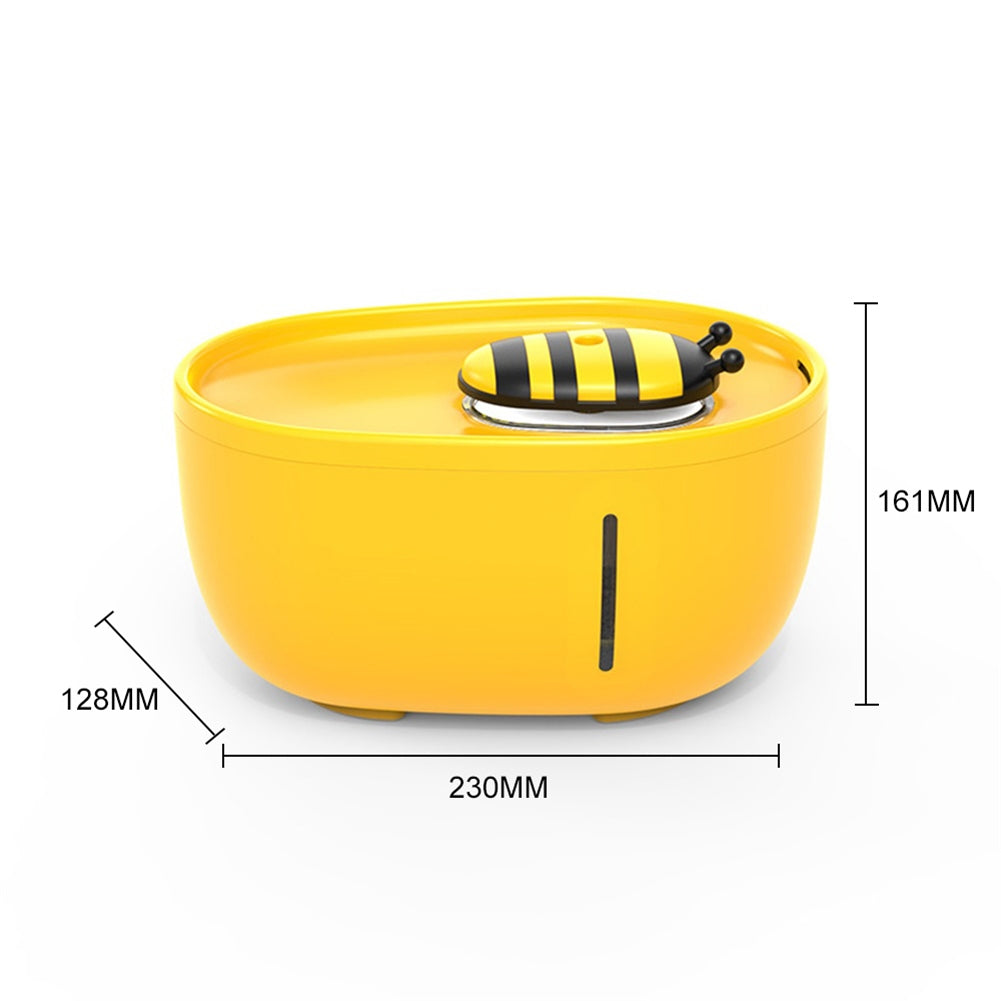 2l Cat Automatic Water Fountain Cute Honeybee Automatic Circulation Water Dispenser Auto Feeder Pet Supplies yellow 1pc