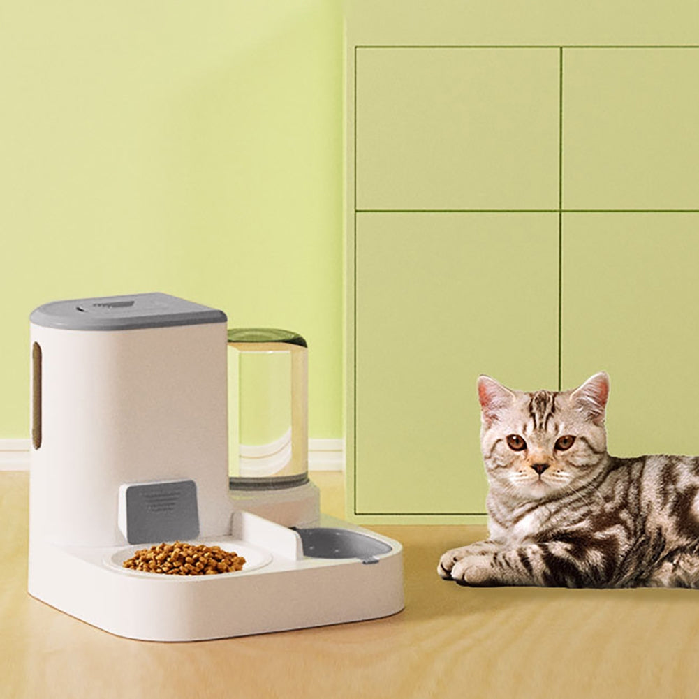 Cat Bowl Automatic Feeder With Water Dispenser Stainless Steel Cat Bowl Ceramic Pet Food Water Bowl For Dog Integrated feeder Gray B