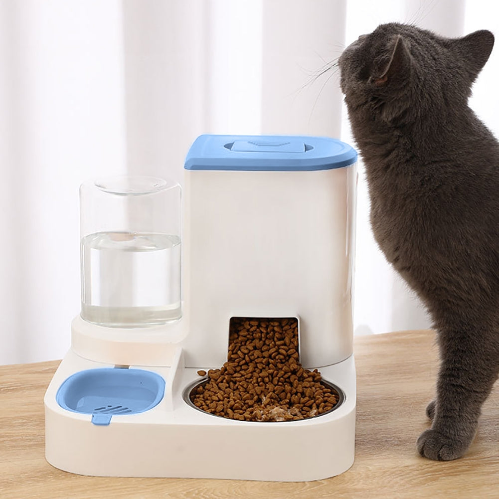 Cat Bowl Automatic Feeder With Water Dispenser Stainless Steel Cat Bowl Ceramic Pet Food Water Bowl For Dog Integrated feeder Gray B