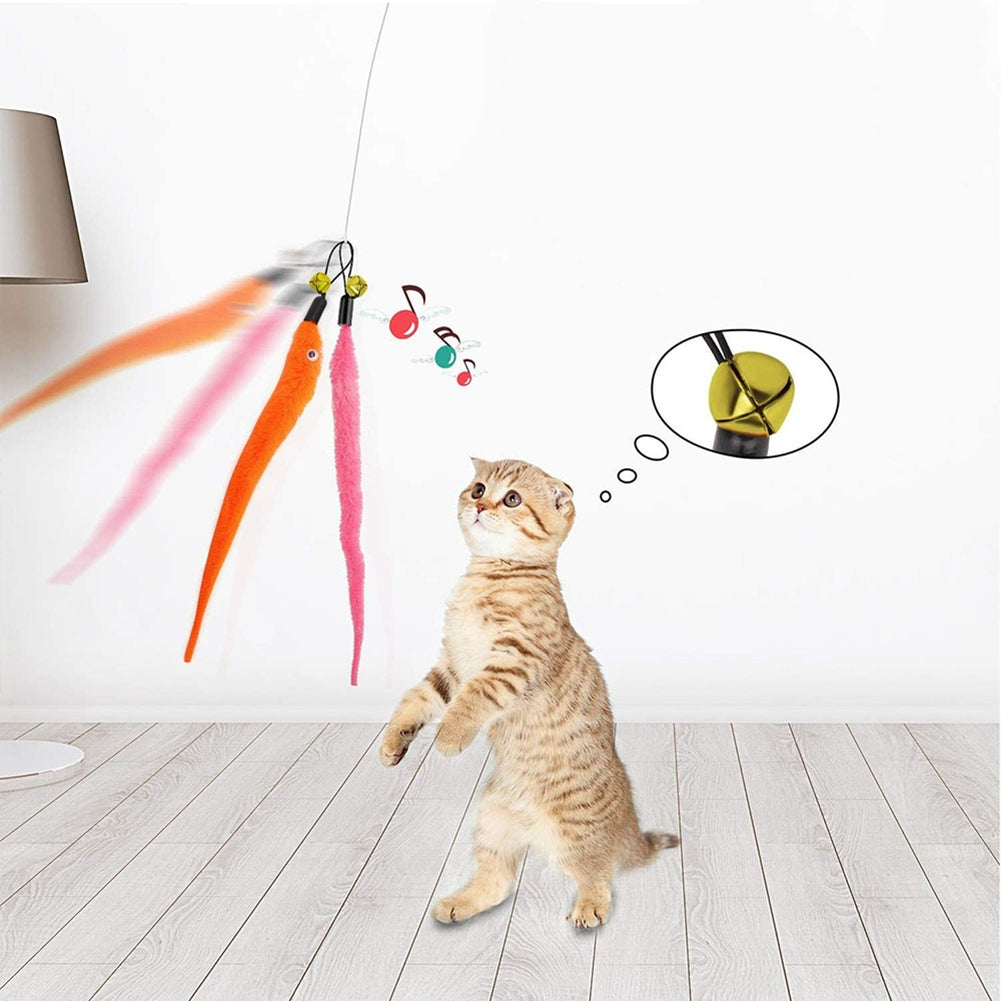 Cat Teaser Stick Caterpillar Replacement Head Funny Cat Stick Interactive Training Playing Stick Toy orange caterpillar