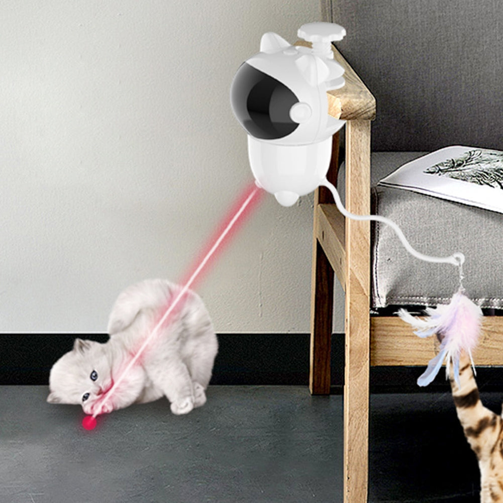 Cat Teaser Toy Automatic Smart Projection Interactive Toy with Feathers Electronic Cat Toy White