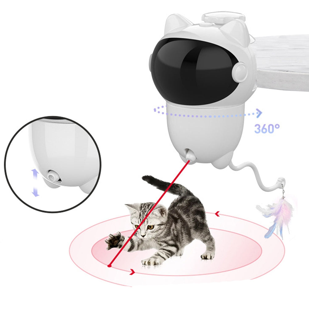 Cat Teaser Toy Automatic Smart Projection Interactive Toy with Feathers Electronic Cat Toy White